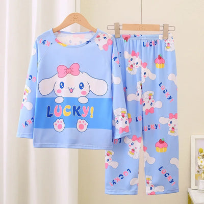 طقم بيجامات أطفال من قطعتين من الرسوم المتحركة بتصميم كرايون شين تشان بأكمام طويلة وبنطلون للبنات الصغار، ملابس نوم فضفاضة ولطيفة