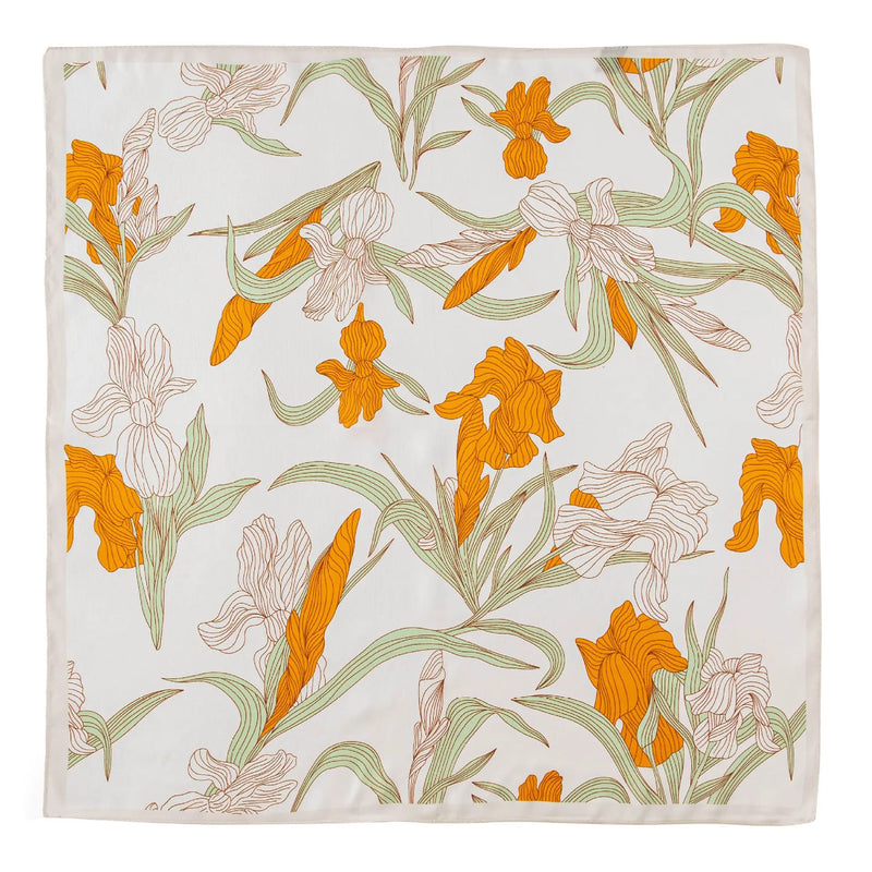 وشاح حريري مربع فاخر مطبوع باللون الأصفر بتصميم ريترو جديد لعام 2025 مصنوع من حرير التوت بنسبة 100% من فور سيزونز