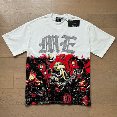 تي شيرت رجالي ونسائي فضفاض كاجوال برقبة دائرية وأكمام قصيرة، مطبوع عليه ملاك من High Street Fashion Hot Drill Streetwear MIXED EMOTION