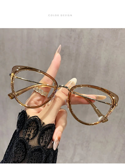 نظارات قصر النظر العصرية ذات التصميم المعدني على شكل عين القطة، غير عاكسة للضوء، متغيرة اللون، مضادة لقصر النظر، 038