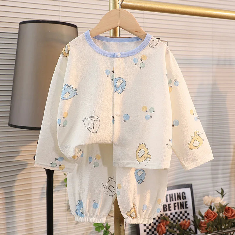 ملابس نوم جديدة للأطفال برسومات كرتونية لطيفة، قطعتين، بيجامات منزلية رقيقة للربيع والصيف للأولاد والبنات، ملابس مكيفة