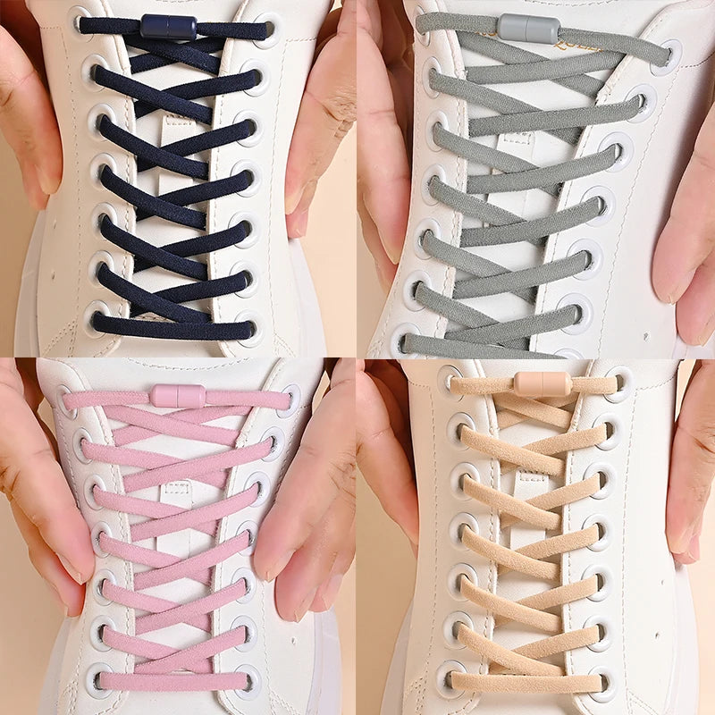 أربطة أحذية مرنة بدون رباط، أربطة أحذية نصف دائرية للأطفال والكبار، أربطة أحذية سريعة الارتداء، أربطة قفل معدنية، أربطة أحذية