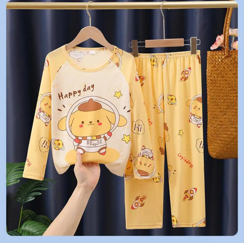 طقم بيجامات أطفال من قطعتين من الرسوم المتحركة بتصميم كرايون شين تشان بأكمام طويلة وبنطلون للبنات الصغار، ملابس نوم فضفاضة ولطيفة