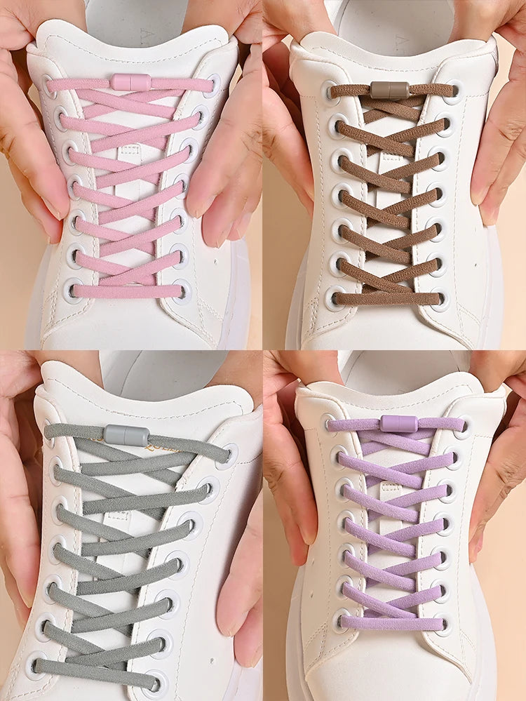 أربطة أحذية مرنة بدون رباط، أربطة أحذية نصف دائرية للأطفال والكبار، أربطة أحذية سريعة الارتداء، أربطة قفل معدنية، أربطة أحذية