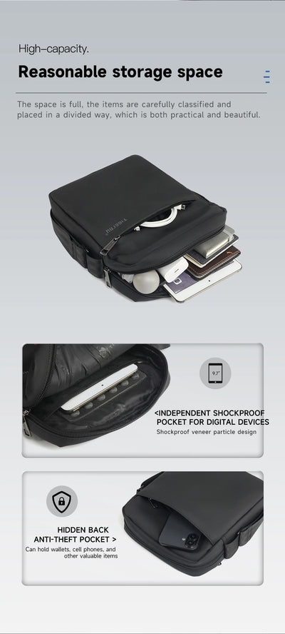 حقائب كتف من Tigernu للرجال، حقائب رسول، حقائب كروسبودي من مادة TPU، حقيبة أنيقة للرجال لأجهزة iPad مقاس 9.7 بوصة، حقيبة سفر صغيرة بحزام