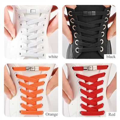 أربطة أحذية بدون رباط مقاس 8 مم، أربطة أحذية بقفل ضاغط بدون رباط، أربطة مرنة للأحذية الرياضية للأطفال والكبار، أربطة أحذية مسطحة واسعة للأحذية