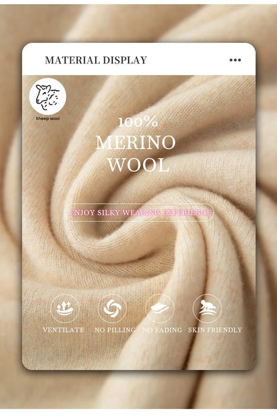 سترة نسائية أساسية للخريف والشتاء أنيقة سميكة من صوف ميرينو 100% محبوكة برقبة وهمية وملابس بأكمام طويلة