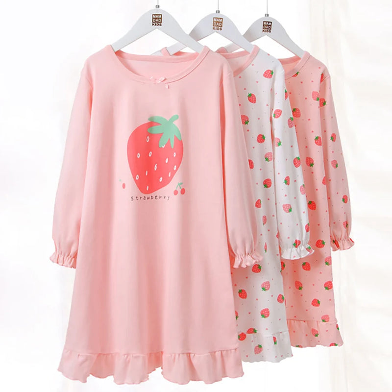 ملابس نوم عصرية مريحة وناعمة من القطن للفتيات بأكمام طويلة قمصان نوم أميرات للأطفال مريحة للأطفال