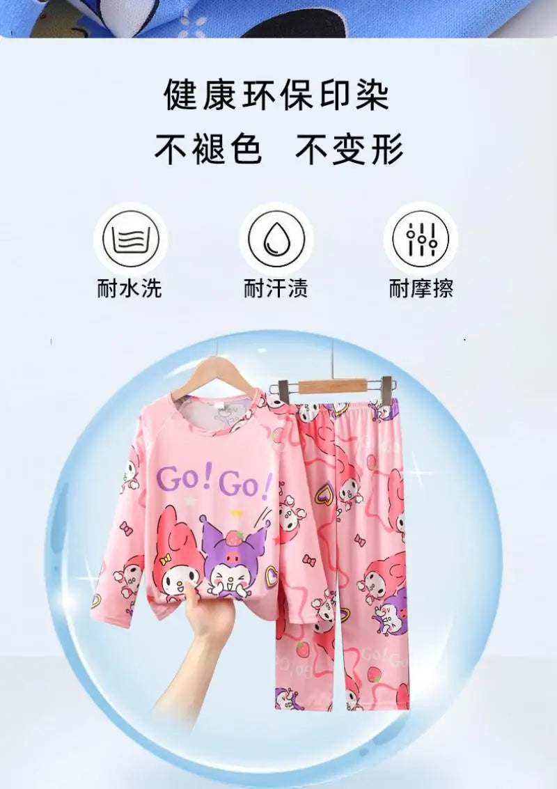 طقم بيجامات أطفال من قطعتين من الرسوم المتحركة بتصميم كرايون شين تشان بأكمام طويلة وبنطلون للبنات الصغار، ملابس نوم فضفاضة ولطيفة