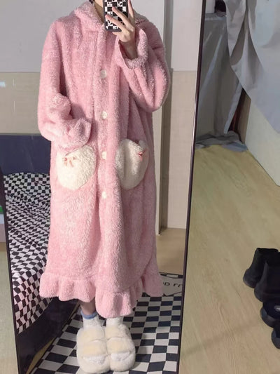 رداء بيجامات شتوي 2025 الأكثر مبيعًا، رداء نوم وردي طويل الأذن، ملابس منزلية مريحة وناعمة، رداء حمام، حفلة بيجامات