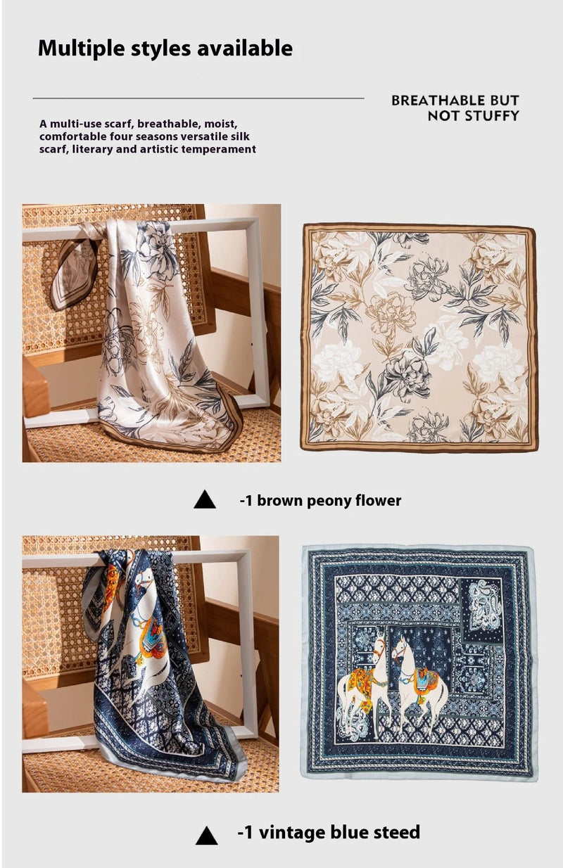 وشاح حريري مربع فاخر مطبوع باللون الأصفر بتصميم ريترو جديد لعام 2025 مصنوع من حرير التوت بنسبة 100% من فور سيزونز