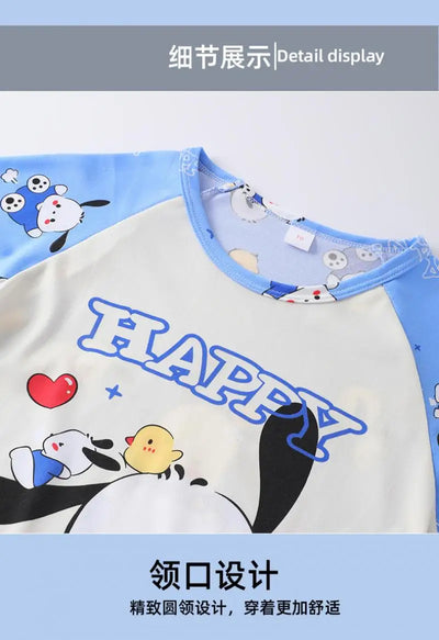 طقم بيجامات أطفال من قطعتين من الرسوم المتحركة بتصميم كرايون شين تشان بأكمام طويلة وبنطلون للبنات الصغار، ملابس نوم فضفاضة ولطيفة