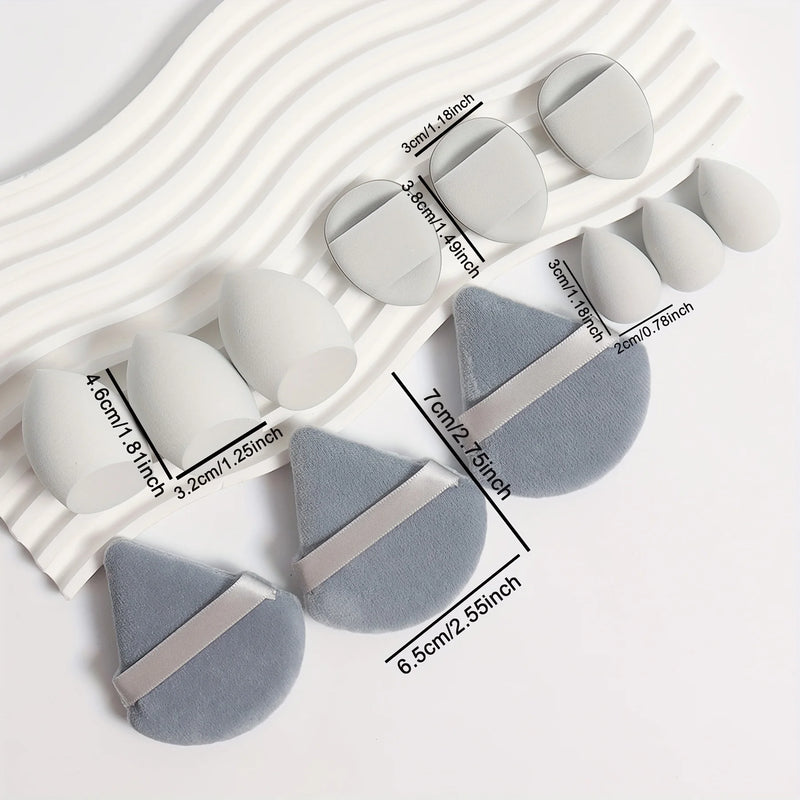 مجموعة إسفنجات مكياج متعددة الأغراض مكونة من 12 قطعة، مصنوعة من 3 إسفنجات بودرة سائبة، و3 إسفنجات هوائية صغيرة، و3 بيضات تجميل، و3 إسفنجات تجميل صغيرة