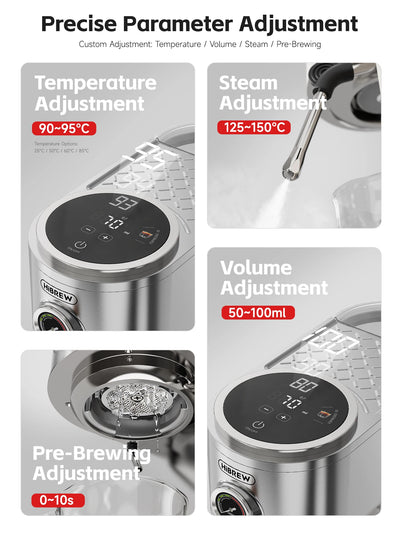 ماكينة صنع قهوة الإسبريسو نصف أوتوماتيكية من HiBREW، بثلاثة مستويات قابلة للتعديل لدرجة الحرارة، بارد/ساخن، 20 بار، ماكينة صنع قهوة كابتشينو H13