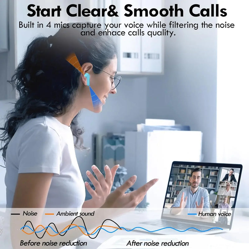 سماعات أذن لاسلكية أصلية جديدة بتقنية البلوتوث مع خاصية إلغاء الضوضاء، سماعات أذن ستيريو هاي فاي للرياضة والألعاب