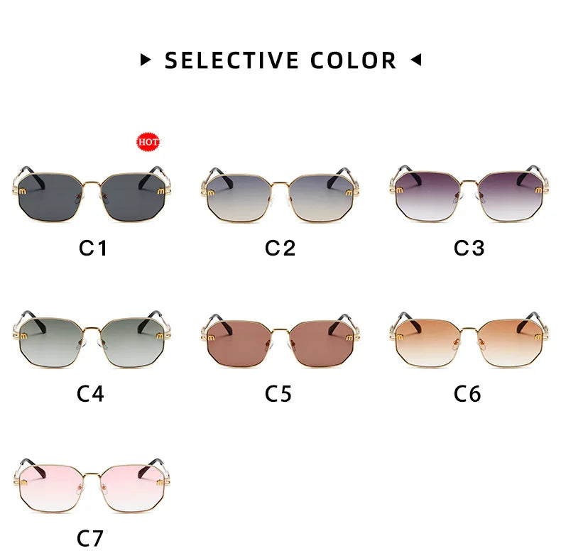 High Quality Rectangle Sunglasses Fashion Brand Designer Vintage Glasses Metal Frame Eyewear UV400 Gafas De Sol Mujer 308393