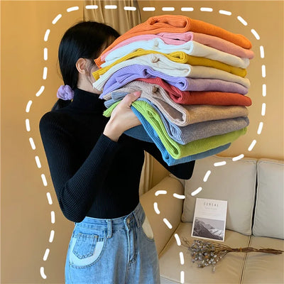 سترة نسائية خريف وشتاء 2025 بأكمام طويلة محبوكة قابلة للطي وياقة مدورة مضلعة وسحب سترة ناعمة ودافئة للنساء