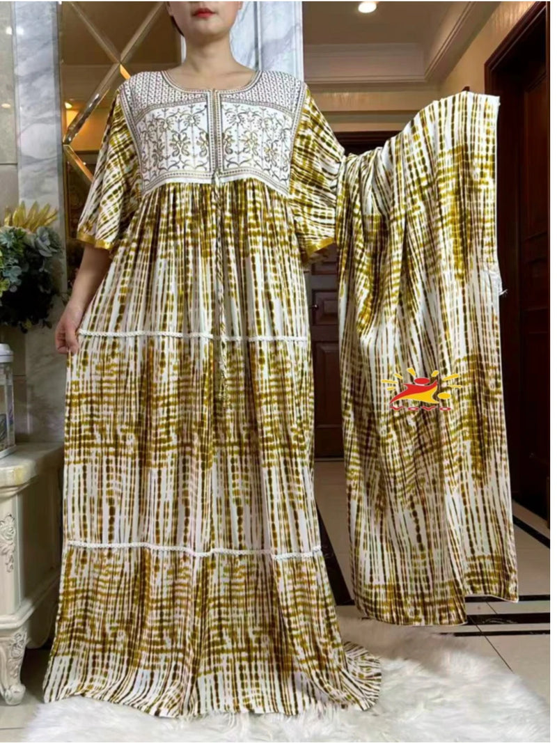 فستان صيفي جديد لعام 2025 عباية إسلامية بأكمام قصيرة وخصر مجمع مزهر فضفاض من بوبو ماكسي إسلامي للنساء ملابس عباية أفريقية