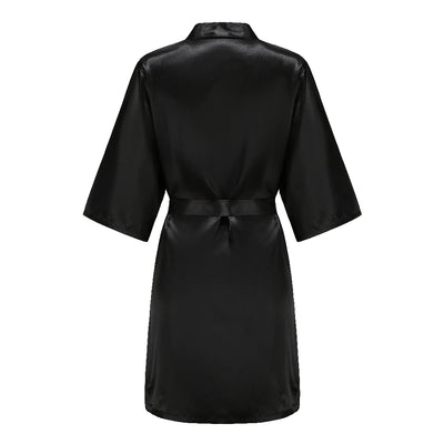 رداء نسائي أسود من الساتان الحريري لحفلات الزفاف وحفلات الزفاف ووصيفات العروس وأرواب كيمونو وملابس نوم