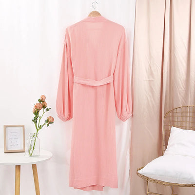 أردية حمام نسائية طويلة من قماش الموسلين 100% قطن، شاش، بأكمام طويلة، كاجوال فضفاضة، قابلة للتنفس، ضمادة صلبة، ملابس نوم ماكسي