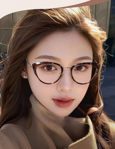 نظارات قصر النظر العصرية ذات التصميم المعدني على شكل عين القطة، غير عاكسة للضوء، متغيرة اللون، مضادة لقصر النظر، 038