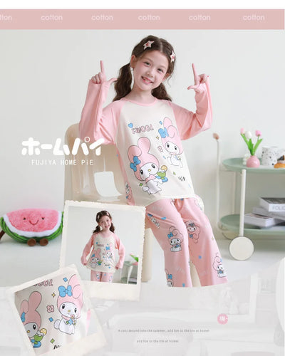 بيجامات أطفال من سانريو كورومي ماي ميلودي كاواي بوشاكو سينامورول قطن خالص بأكمام طويلة طقم ملابس نوم منزلي للأطفال برسومات كرتونية