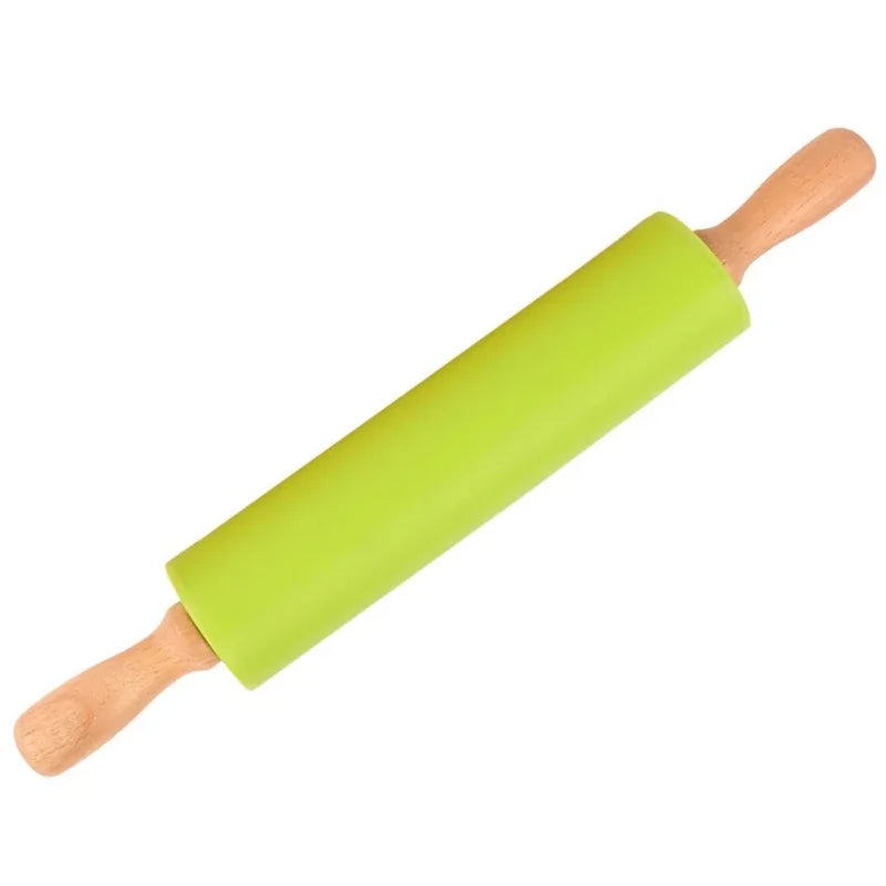 دبوس عجن غير لاصق من السيليكون بمقبض خشبي، أداة مطبخ للطبخ والخبز، عجينة المعكرونة والبسكويت