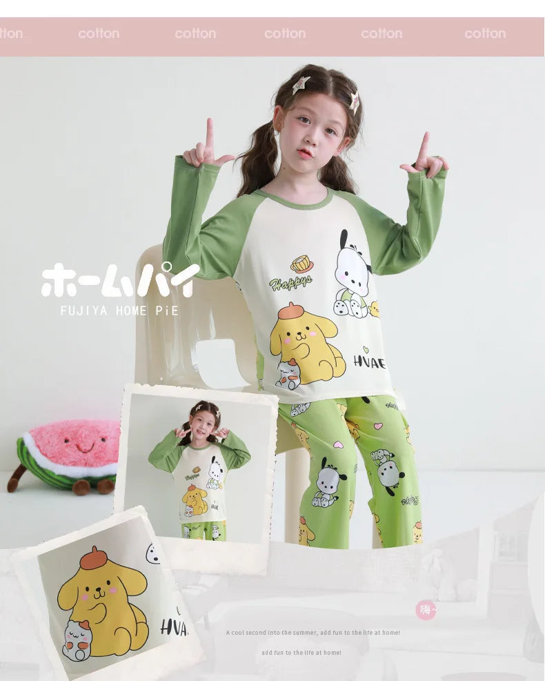 بيجامات أطفال من سانريو كورومي ماي ميلودي كاواي بوشاكو سينامورول قطن خالص بأكمام طويلة طقم ملابس نوم منزلي للأطفال برسومات كرتونية