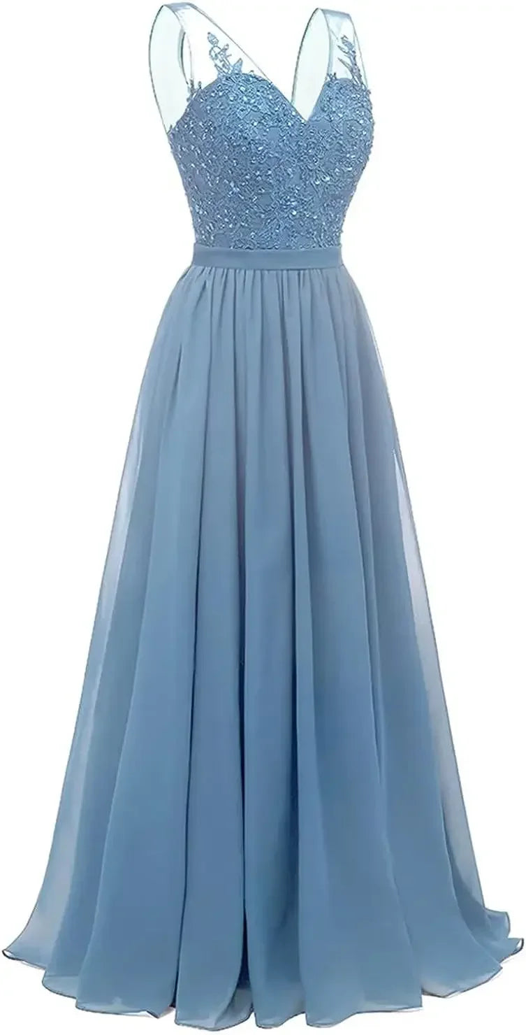 فساتين وصيفات العروس من الشيفون باللون الفيروزي بفتحة على شكل حرف V، طويلة من الدانتيل، مطرزة بالخرز، فساتين سهرة رسمية، توصيل مجاني، ضيف، حفل زفاف