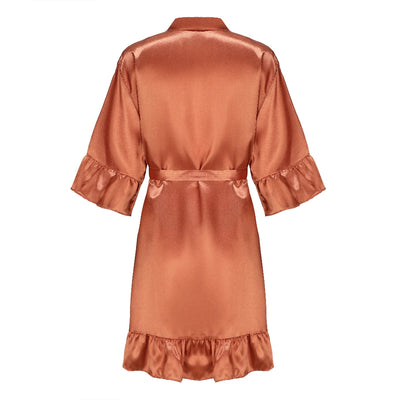 رداء زفاف العروس ووصيفة العروس للنساء هدايا حفلات الزفاف فستان الفريق ثوب حرير ساتان ملابس نوم كيمونو مع كشكشة حرف أبيض