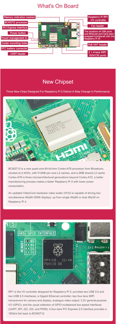 جهاز Raspberry Pi 5 الرسمي بسعة 16 جيجابايت و8 جيجابايت و2 جيجابايت و4 جيجابايت وجهاز كمبيوتر محمول صغير ومعالج BCM2712 ولوحة تطوير Raspberry Pi Bluebooth 5.0