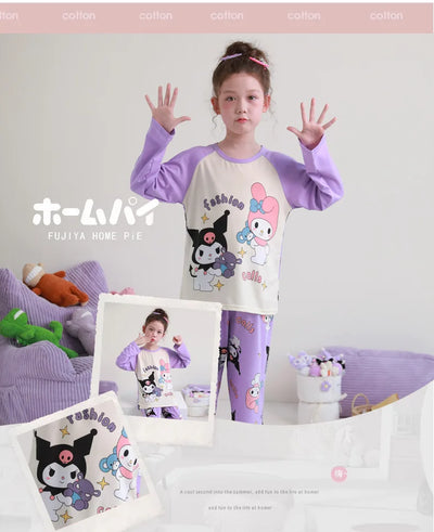 بيجامات أطفال من سانريو كورومي ماي ميلودي كاواي بوشاكو سينامورول قطن خالص بأكمام طويلة طقم ملابس نوم منزلي للأطفال برسومات كرتونية