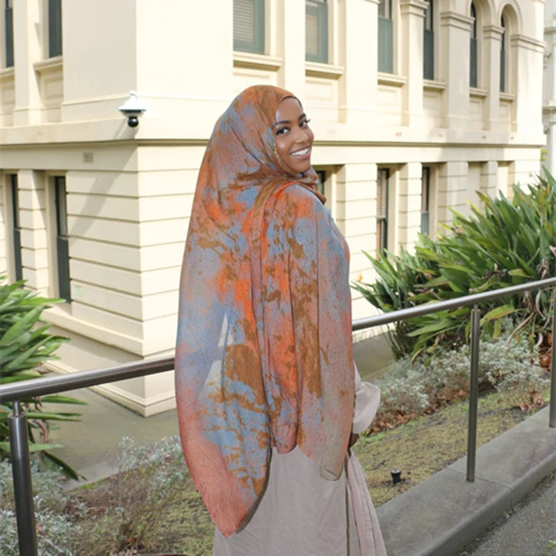 1Pcs Ramadan Hijab Leopard Print Women Bohemian Watercolor Soft Muslim Hijabs Floral Breathable Shawl Wrap Scarf Headscarf Warm