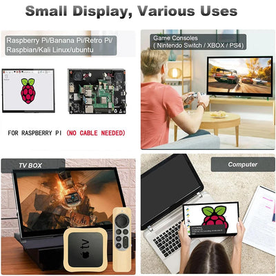 شاشة Raspberry Pi 5 LCD تعمل باللمس IPS مقاس 10.1 بوصة بدقة 1024X600 ومتوافقة مع HDMI لجهاز كمبيوتر شخصي صغير Raspberry Pi 3B+ 4B PS4