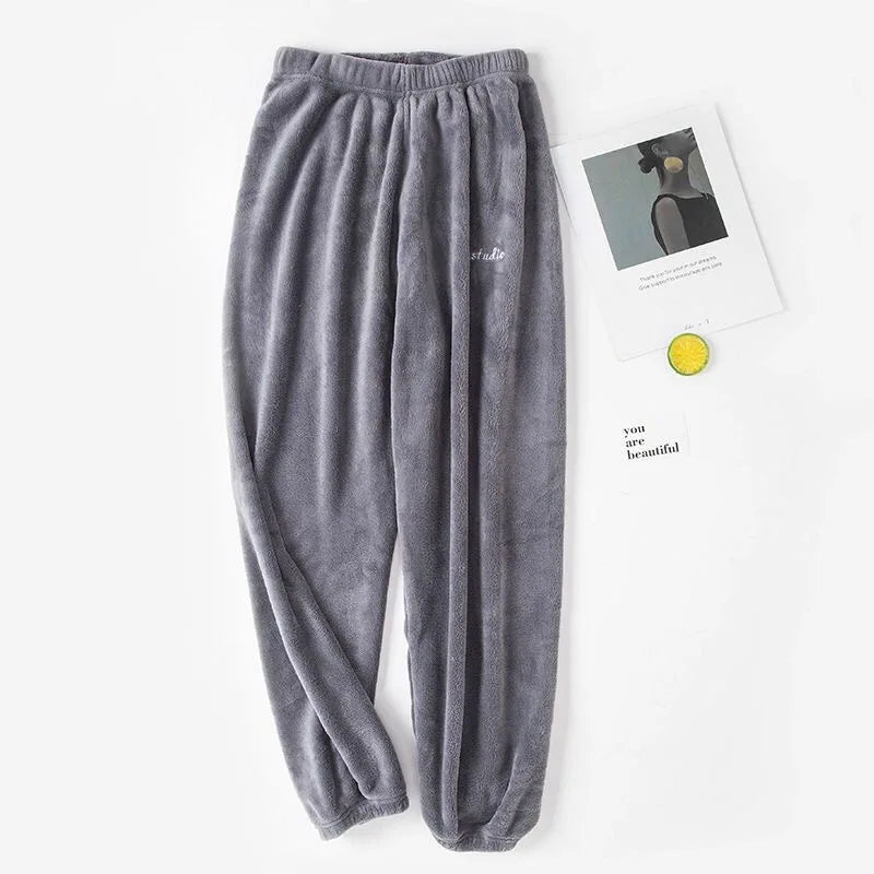 بنطلون بيجامة حراري شتوي مخملي للنساء مبطن بالصوف الناعم، ملابس مريحة ومرنة الخصر، ملابس نوم منزلية دافئة