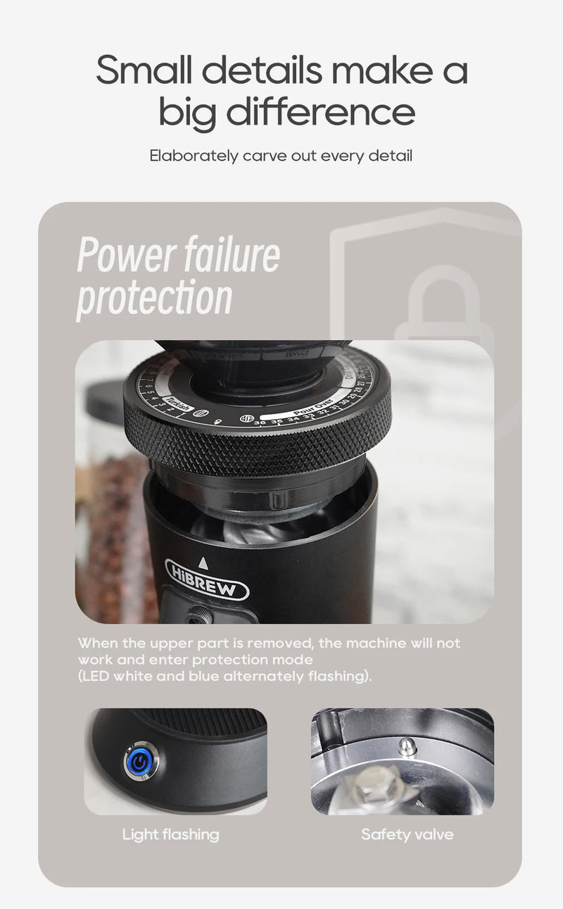 مطحنة قهوة كهربائية مخروطية صغيرة محمولة من HiBREW G5 مقاس 48 مم، مطحنة حبوب قهوة للمطبخ للإسبريسو والقهوة التركية