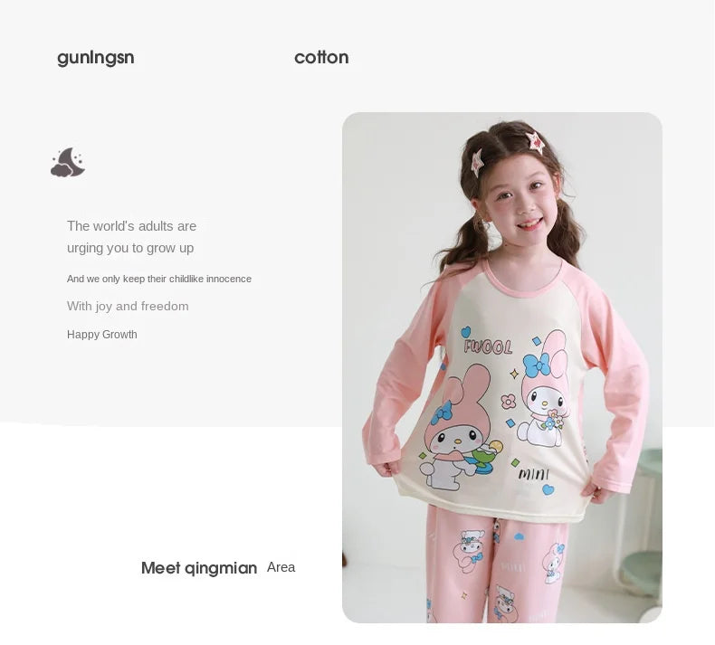 بيجامات أطفال من سانريو كورومي ماي ميلودي كاواي بوشاكو سينامورول قطن خالص بأكمام طويلة طقم ملابس نوم منزلي للأطفال برسومات كرتونية