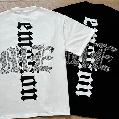 تي شيرت رجالي ونسائي فضفاض كاجوال برقبة دائرية وأكمام قصيرة، مطبوع عليه ملاك من High Street Fashion Hot Drill Streetwear MIXED EMOTION