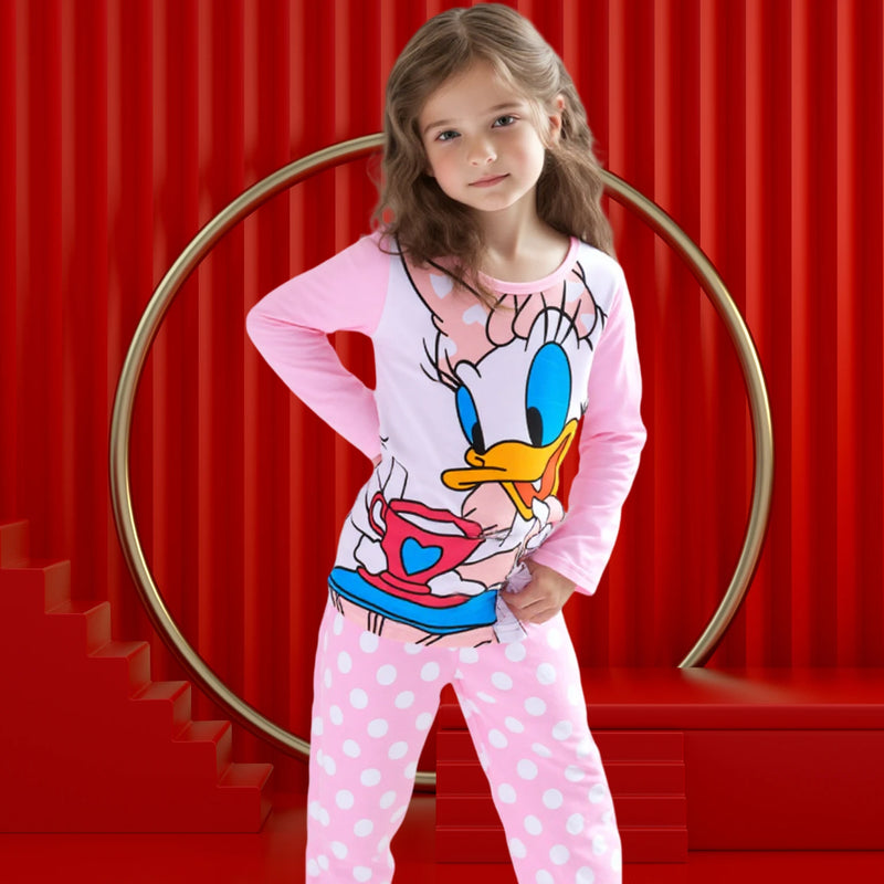 طقم بيجامات للأطفال مطبوع عليه رسوم متحركة من القطن الناعم للأميرة، ملابس نوم بأكمام طويلة للأولاد والبنات الصغار