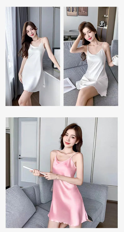 قمصان نوم حرير نسائية مثيرة، ملابس نوم صيفية، بيجامات، فستان بدون ظهر، ملابس نوم مريحة، ملابس نوم نسائية