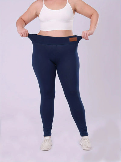 بنطلون ضيق مبطن بالصوف عالي الخصر للنساء بمقاسات كبيرة، بنطلون طويل دافئ وسميك ومرن مناسب للطقس البارد