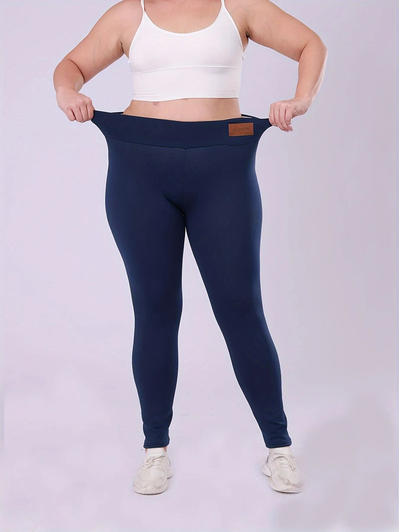 بنطلون ضيق مبطن بالصوف عالي الخصر للنساء بمقاسات كبيرة، بنطلون طويل دافئ وسميك ومرن مناسب للطقس البارد