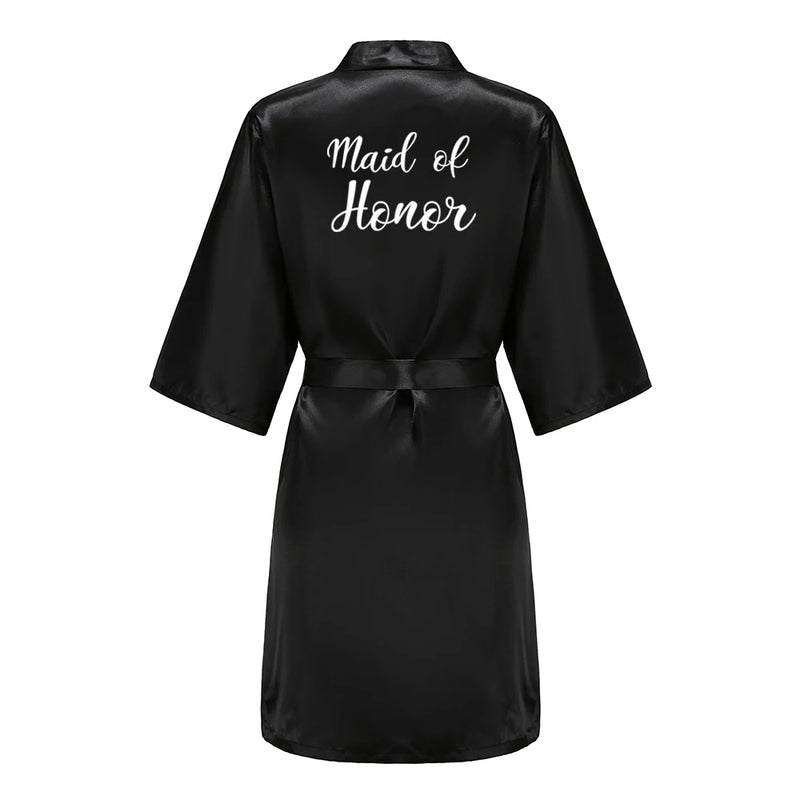 رداء نسائي أسود من الساتان الحريري لحفلات الزفاف وحفلات الزفاف ووصيفات العروس وأرواب كيمونو وملابس نوم