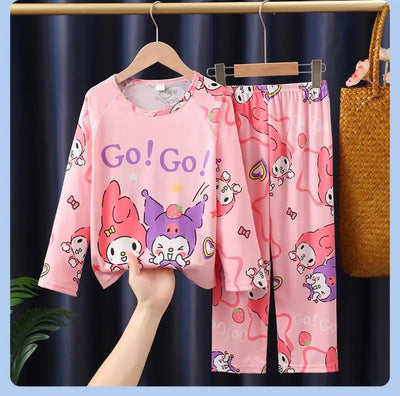 طقم بيجامات أطفال من قطعتين من الرسوم المتحركة بتصميم كرايون شين تشان بأكمام طويلة وبنطلون للبنات الصغار، ملابس نوم فضفاضة ولطيفة