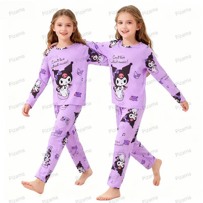 طقم بيجامات كورومي الكرتونية للأطفال - ملابس نوم بأكمام طويلة للبنات - بيجامات سانريو لطيفة ومريحة للأطفال البنات - ملابس منزلية