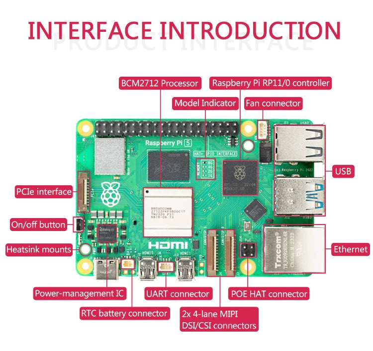 لوحة Raspberry Pi 5 Cortex-A76 Linux 4GB 8GB Arm Board Python Programlama PCIe Gigabit Ethernet USB3.0