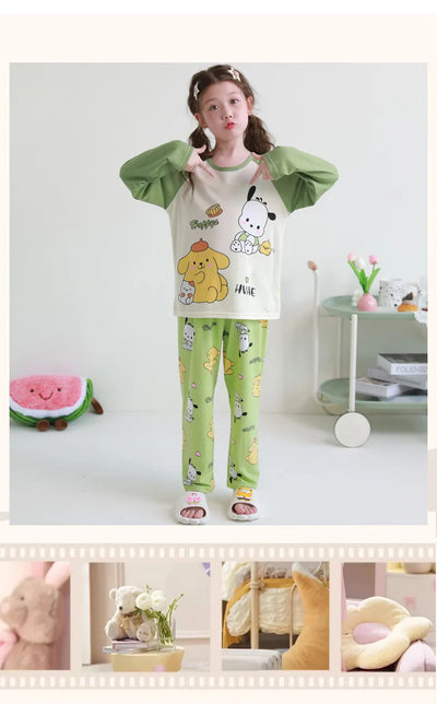 بيجامات أطفال من سانريو كورومي ماي ميلودي كاواي بوشاكو سينامورول قطن خالص بأكمام طويلة طقم ملابس نوم منزلي للأطفال برسومات كرتونية