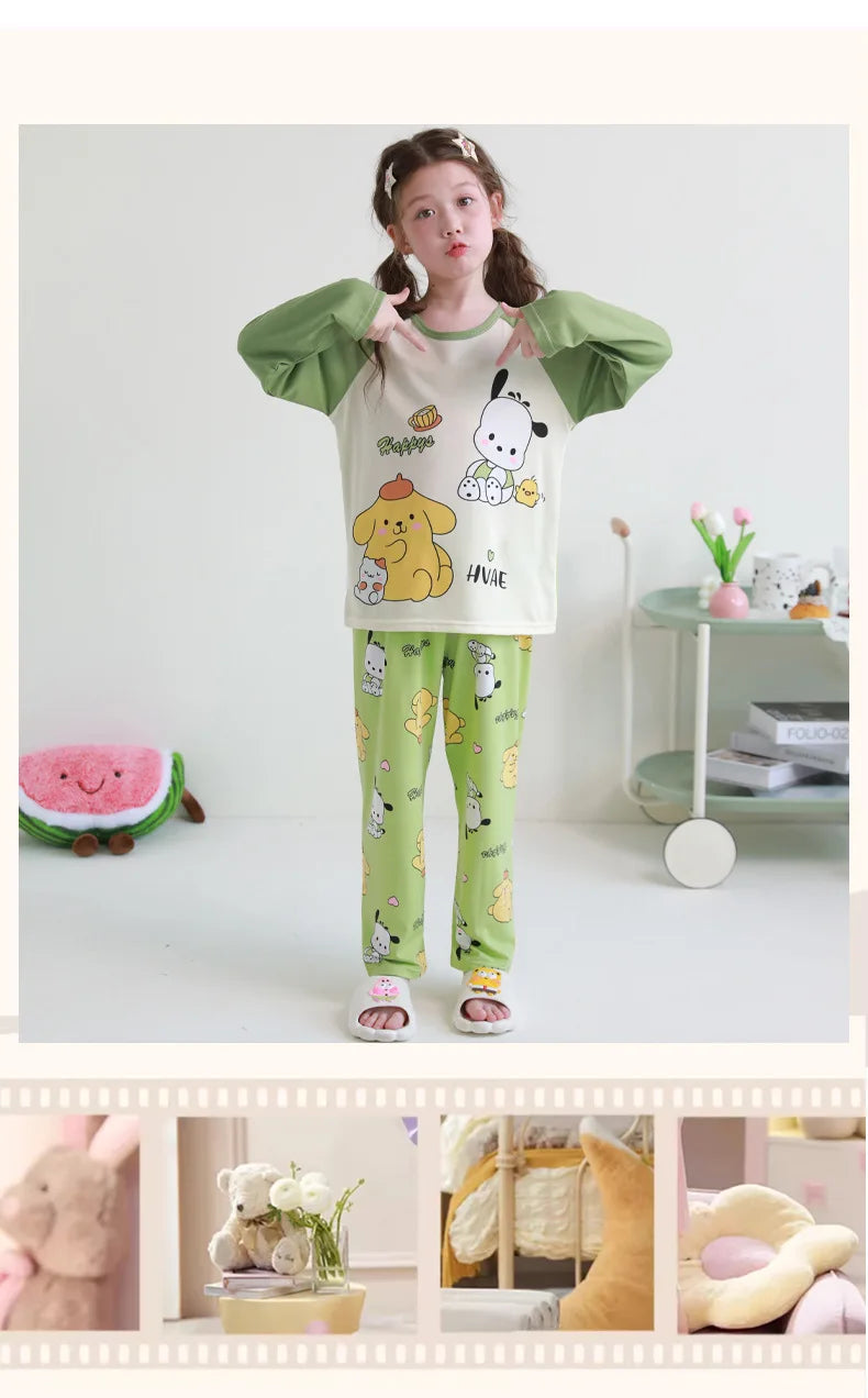 بيجامات أطفال من سانريو كورومي ماي ميلودي كاواي بوشاكو سينامورول قطن خالص بأكمام طويلة طقم ملابس نوم منزلي للأطفال برسومات كرتونية