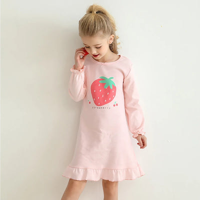 ملابس نوم عصرية مريحة وناعمة من القطن للفتيات بأكمام طويلة قمصان نوم أميرات للأطفال مريحة للأطفال