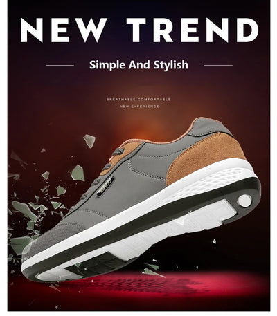 حذاء رجالي من YRZL مناسب للربيع والخريف، حذاء رياضي مقاوم للماء للمشي، حذاء رياضي رجالي من الجلد، حذاء رياضي مانع للانزلاق، حذاء تنس للرجال